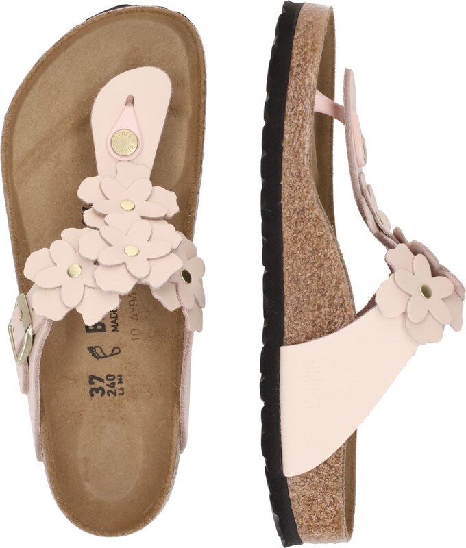 BIRKENSTOCK Iešļūcenes ar pirkstu atdalītāju 'Gizeh Flower' pasteļrozā