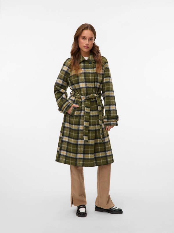 VERO MODA Starpsezonu mētelis olīvzaļš / melns / balts