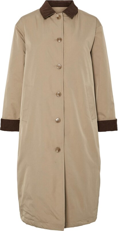 PIECES Starpsezonu mētelis 'JORMA' brūns / pelēcīgs