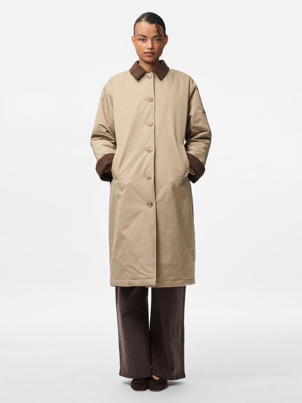 PIECES Starpsezonu mētelis 'JORMA' brūns / pelēcīgs