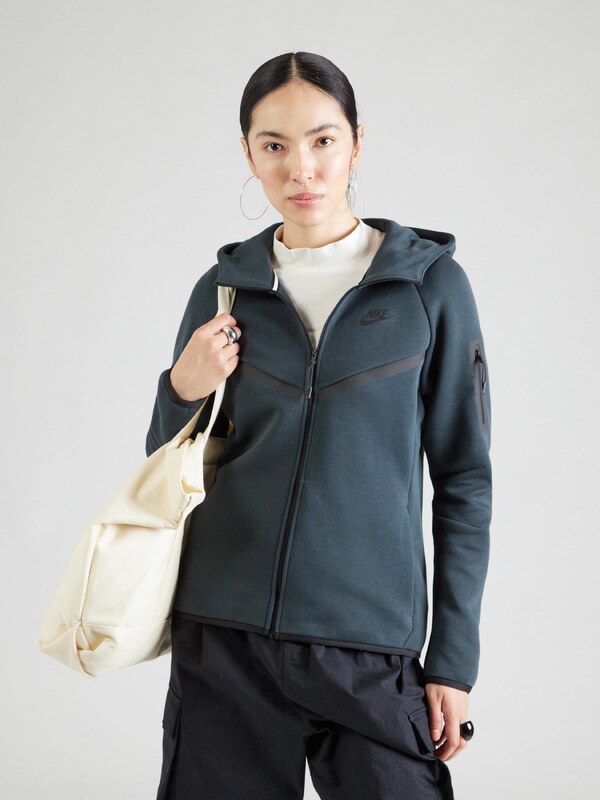 Nike Sportswear Sportiska jaka 'TECH FLEECE 2' tumši zaļa / melns