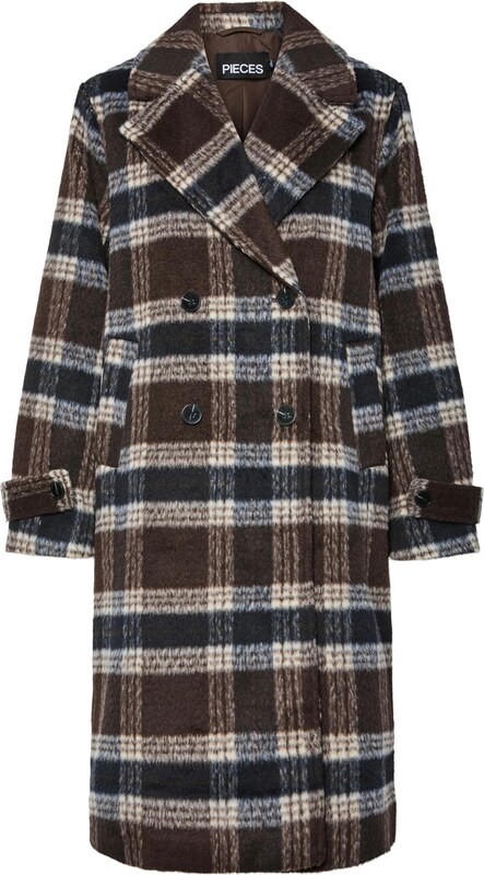 PIECES Starpsezonu mētelis 'PCMARBLE' krēmkrāsas / naktszils / tumši brūns