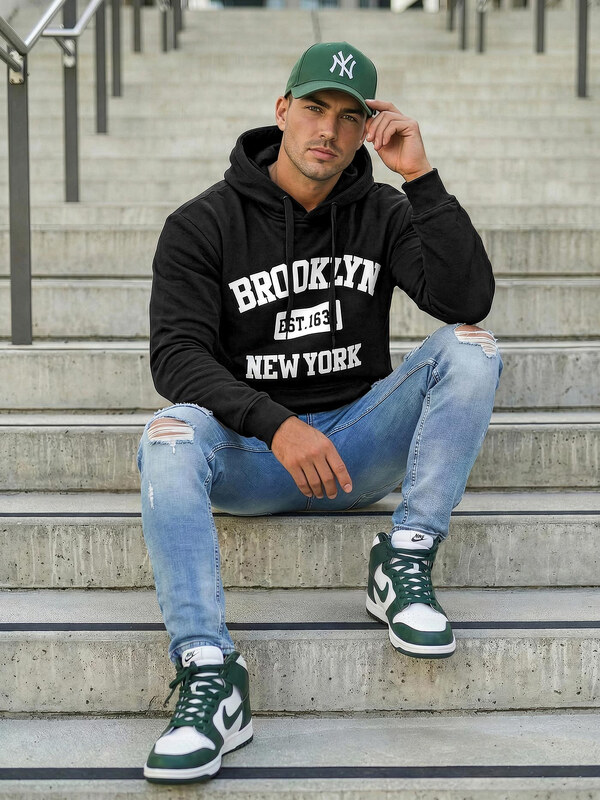 Vīriešu džemperis ar kapuci melna OZONEE JS/8B1767/3Z