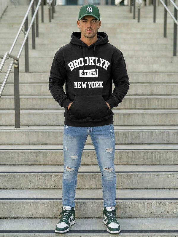 Vīriešu džemperis ar kapuci melna OZONEE JS/8B1767/3Z