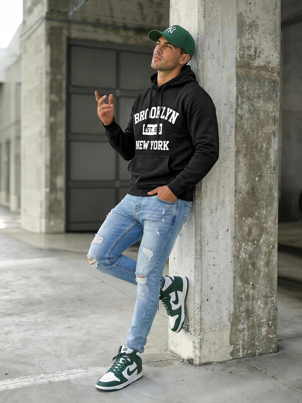 Vīriešu džemperis ar kapuci melna OZONEE JS/8B1767/3Z