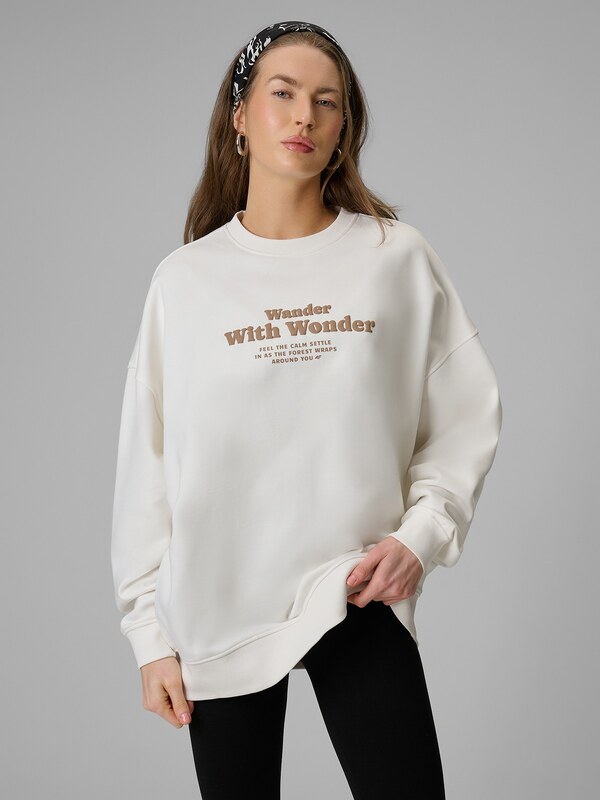 4F Treniņtērpa džemperis oversize bez kapuces sieviešu - balts