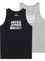 Jack & Jones Junior T-Krekls tumši zils / raibi pelēks / balts